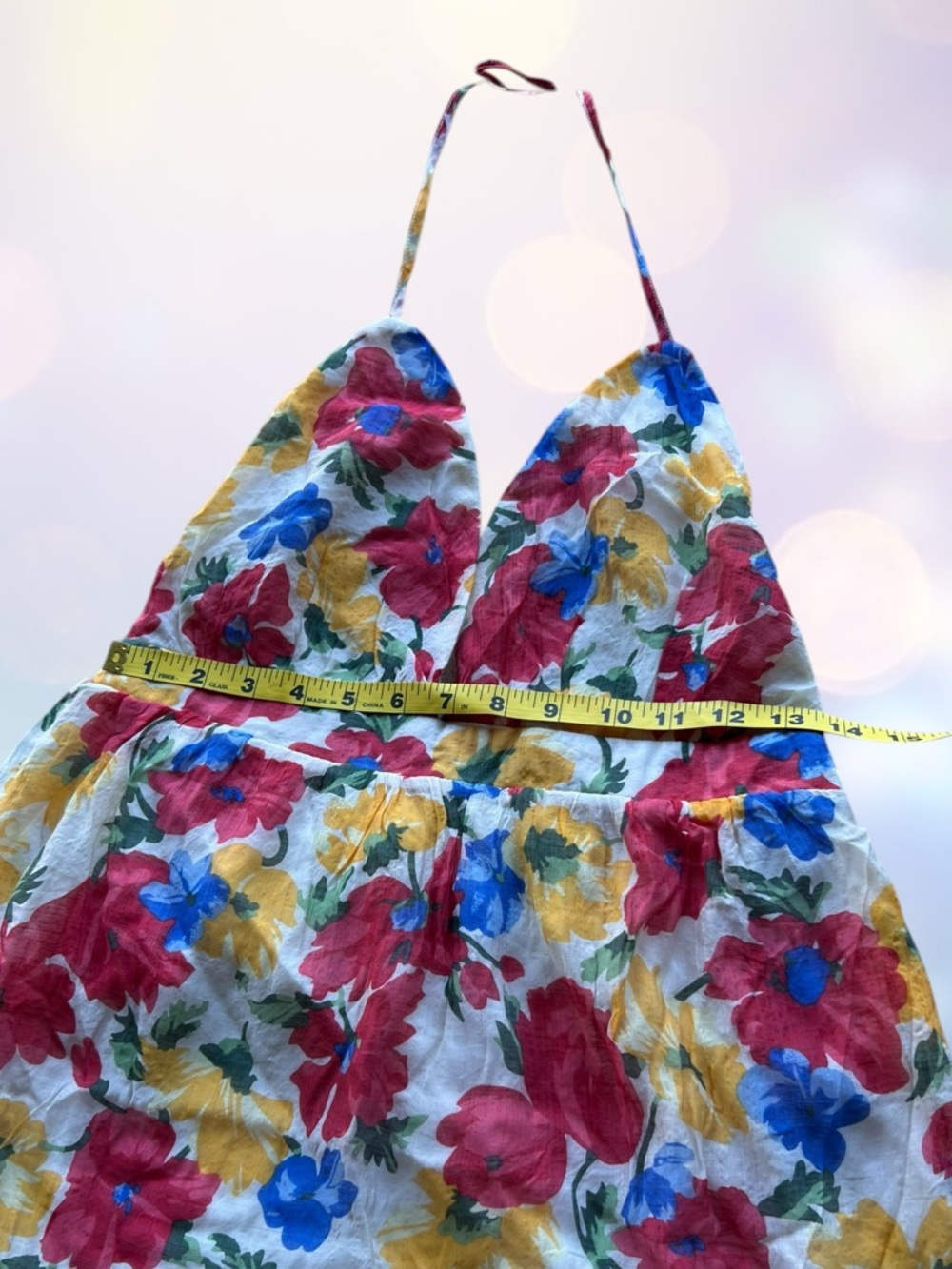 Inmod Festival Dress | Floral Halter Mini Dress - Red, Yellow & Blue 🌸💐🪻 - Picture 7 of 13